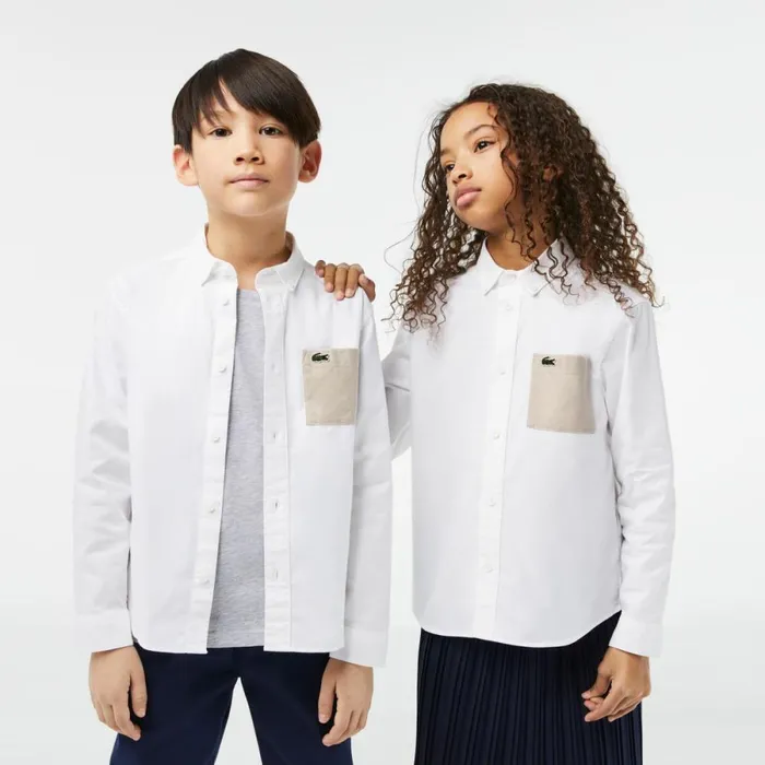 TShirts and Tops Kids Lacoste Kids Contrast Pocket Shirt White Beige Nbn
