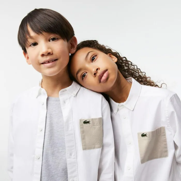 TShirts and Tops Kids Lacoste Kids Contrast Pocket Shirt White Beige Nbn
