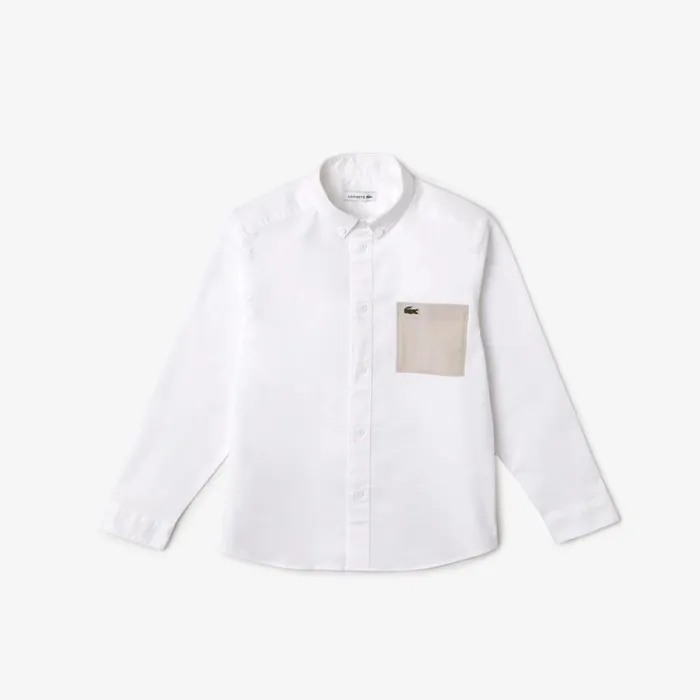 TShirts and Tops Kids Lacoste Kids Contrast Pocket Shirt White Beige Nbn