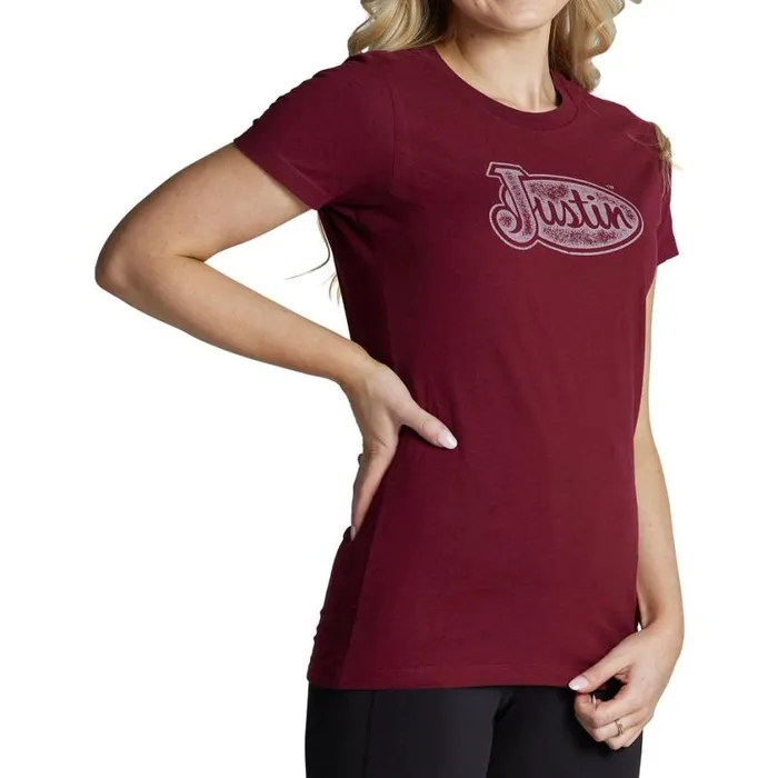 TShirts and Tops Women Justin Boots Justin Logo Tee Burgundy 040red041