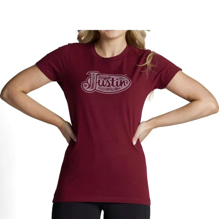 TShirts and Tops Women Justin Boots Justin Logo Tee Burgundy 040red041