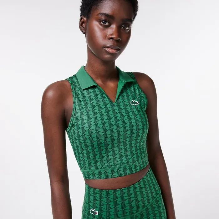 TShirts and Tops Women Lacoste Women039s Monogram Print Stretch Sports Bra Green Qij
