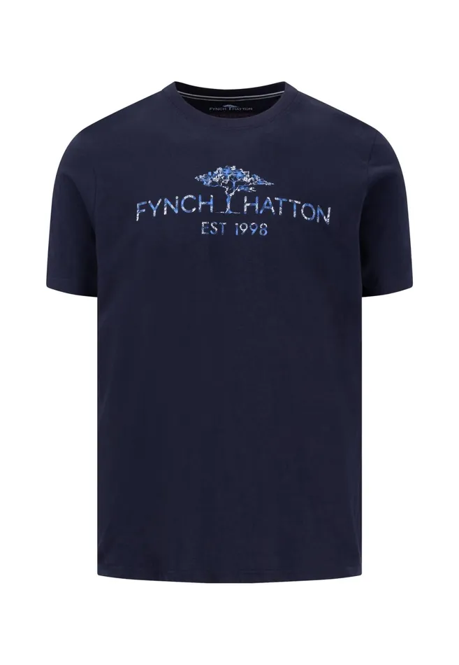 Tshirts Men FYNCHHATTON Tshirt With A Round Neckline With Logoprint Navywhite