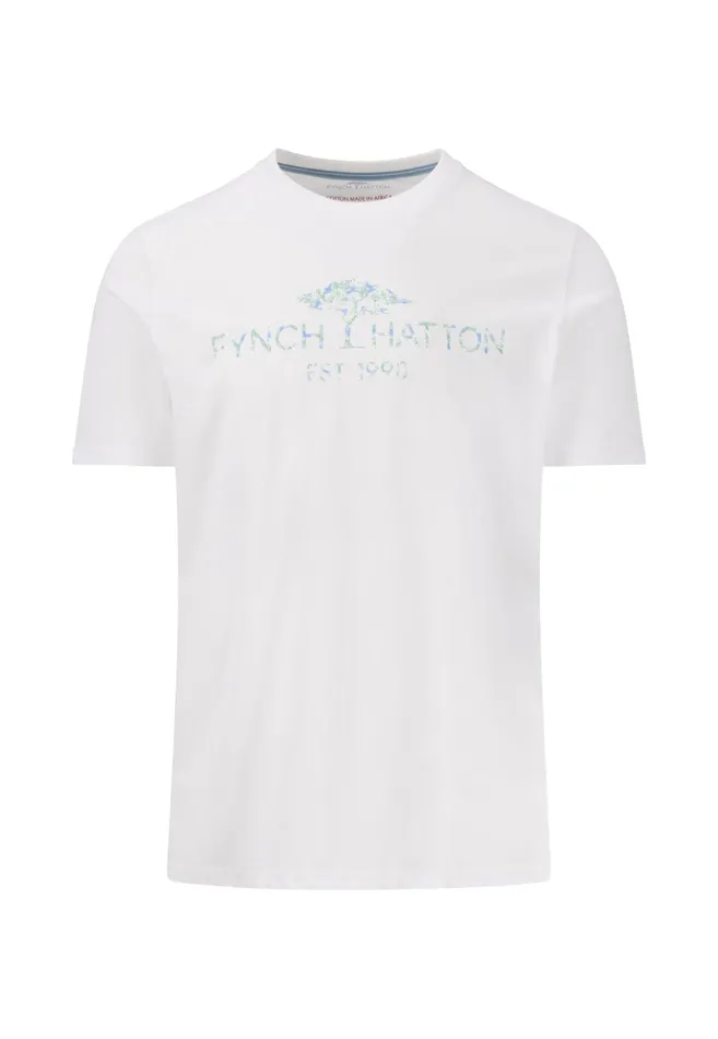 Tshirts Men FYNCHHATTON Tshirt With A Round Neckline With Logoprint Navywhite