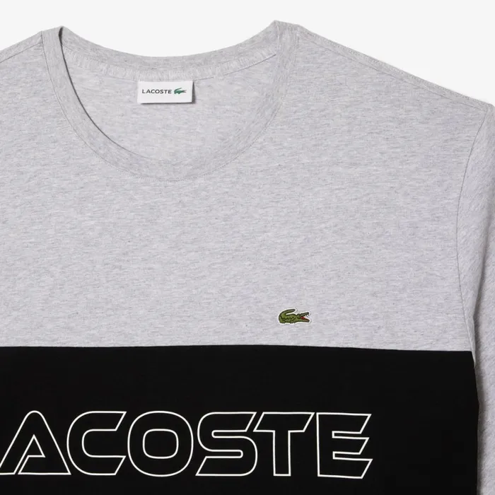 TShirts Men Lacoste Men039s Big Fit Colorblock Jersey TShirt Grey Chine Black 80p