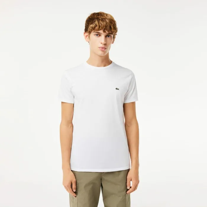 TShirts Men Lacoste Men039s Crew Neck Pima Cotton Jersey TShirt White 001