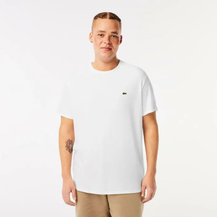 TShirts Men Lacoste Men039s Crew Neck Pima Cotton Jersey TShirt White 001
