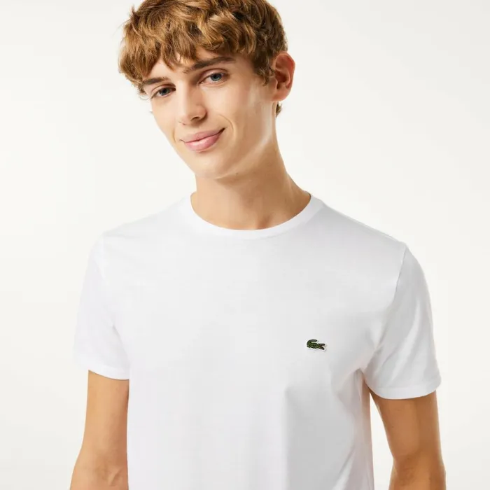 TShirts Men Lacoste Men039s Crew Neck Pima Cotton Jersey TShirt White 001