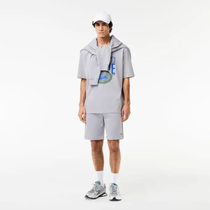 TShirts Men Lacoste Men039s Loose Fit Cotton Jersey Print TShirt Grey Chine Cca