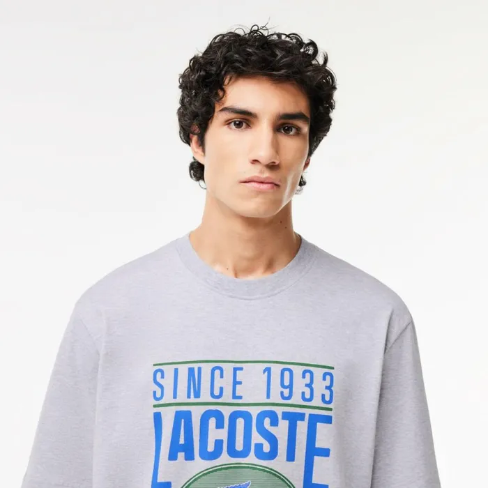 TShirts Men Lacoste Men039s Loose Fit Cotton Jersey Print TShirt Grey Chine Cca