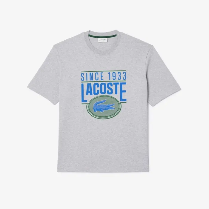 TShirts Men Lacoste Men039s Loose Fit Cotton Jersey Print TShirt Grey Chine Cca