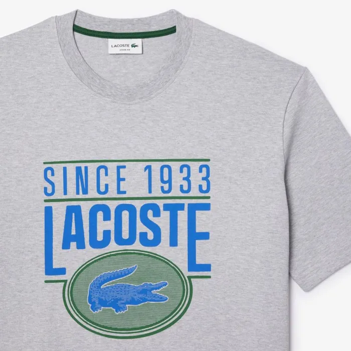 TShirts Men Lacoste Men039s Loose Fit Cotton Jersey Print TShirt Grey Chine Cca