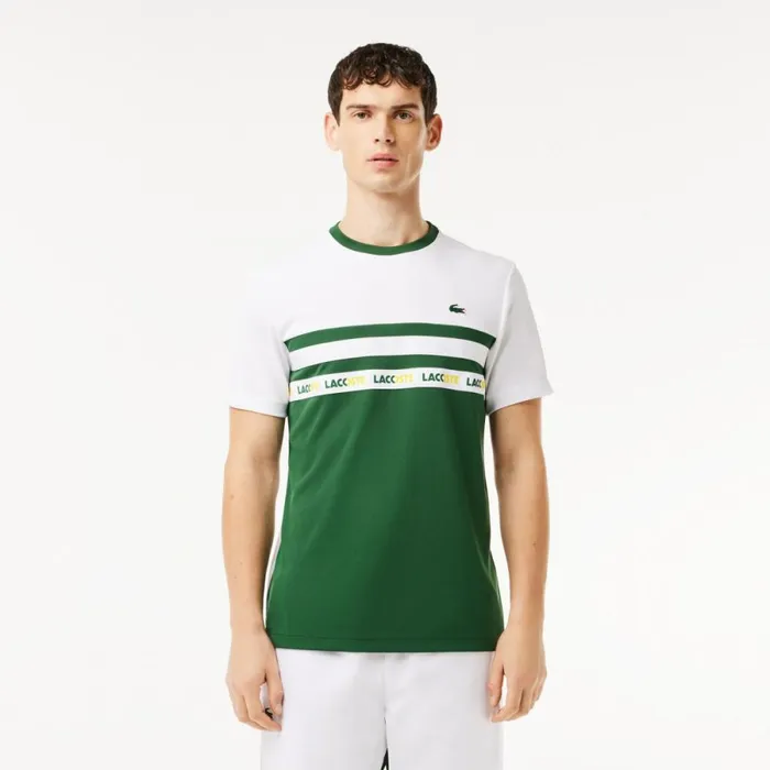 TShirts Men Lacoste Men039s UltraDry Logo Stripe Piqu Tennis TShirt Green White 291 TShirts Men Lacoste Men039s UltraDry Logo Stripe Piqu Tennis TShirt Green White 291