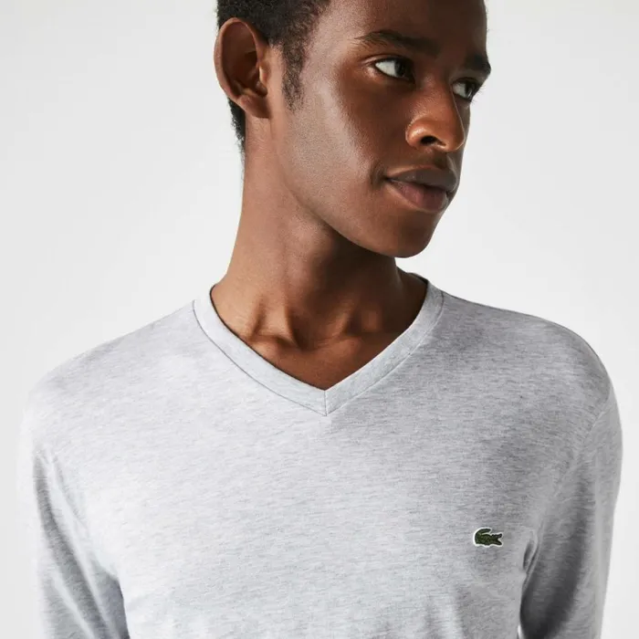TShirts Men Lacoste Men039s VNeck Lightweight Pima Cotton Jersey TShirt Grey Chine Cca