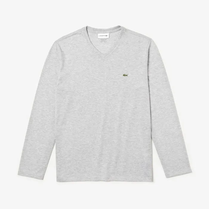 TShirts Men Lacoste Men039s VNeck Lightweight Pima Cotton Jersey TShirt Grey Chine Cca