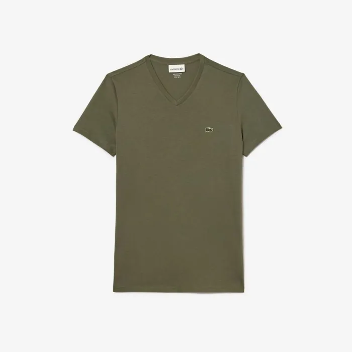 TShirts Men Lacoste Men039s VNeck Pima Cotton Jersey TShirt Khaki Green 316