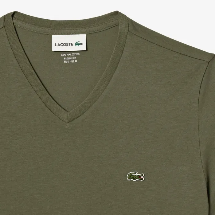 TShirts Men Lacoste Men039s VNeck Pima Cotton Jersey TShirt Khaki Green 316