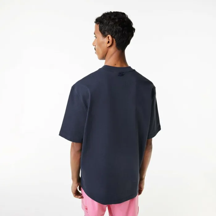 TShirts Men Lacoste Mens Loose Fit Cotton Jersey Print TShirt Blue Kxe