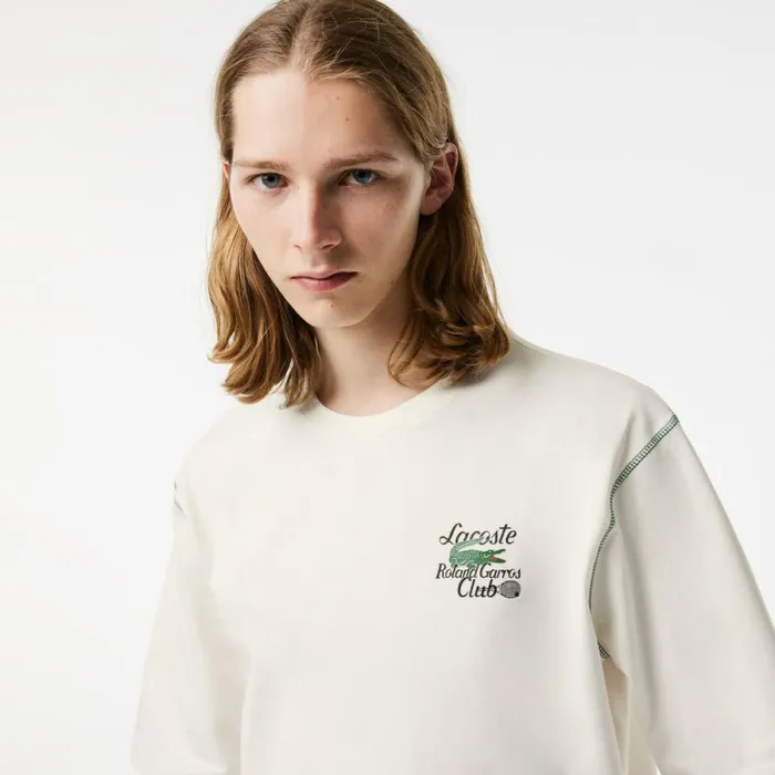 TShirts Men Lacoste Mens SPORT Roland Garros Edition Chunky Jersey TShirt White 70v