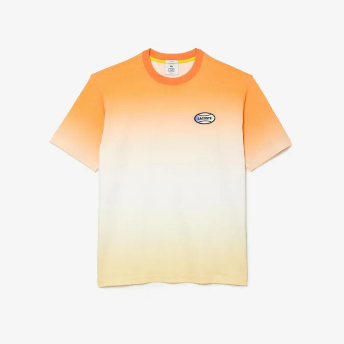 TShirts MenWomen Lacoste Unisex LIVE Loose Fit Gradated Print Cotton TShirt Orange White Yellow Z81 TShirts MenWomen Lacoste Unisex LIVE Loose Fit Gradated Print Cotton TShirt Orange White Yellow Z81