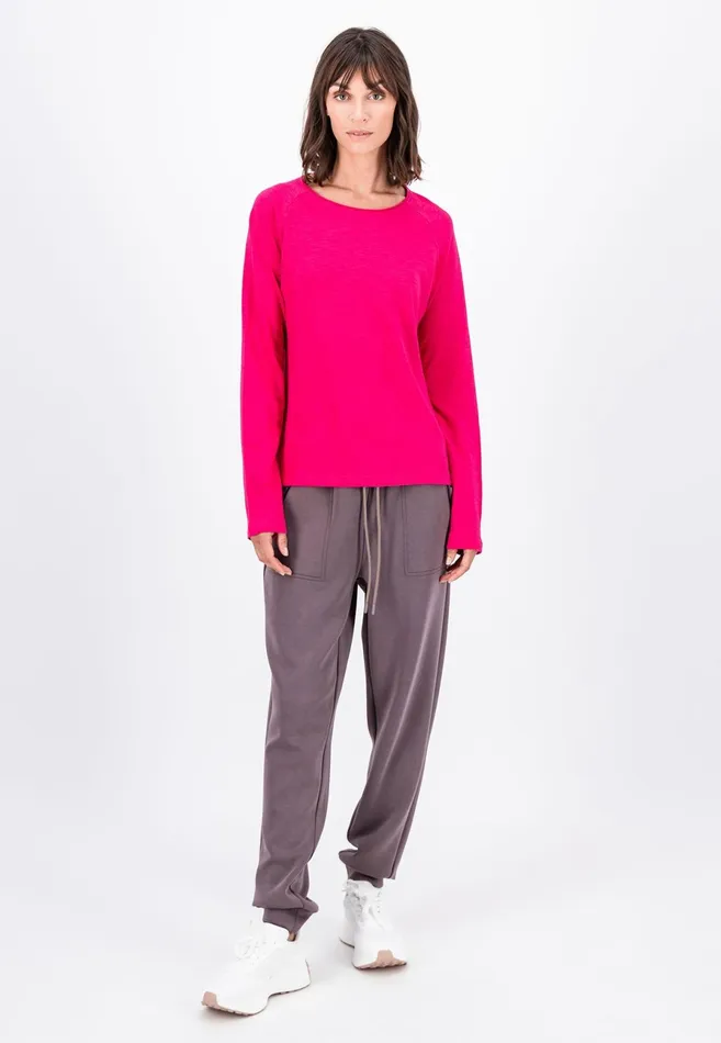 Tshirts Women FYNCHHATTON Long sleeved Shirt Made Of 100 Cotton Elegant Pinkmilkmodern Plum