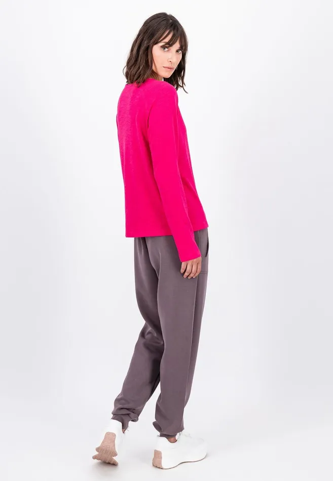 Tshirts Women FYNCHHATTON Long sleeved Shirt Made Of 100 Cotton Elegant Pinkmilkmodern Plum
