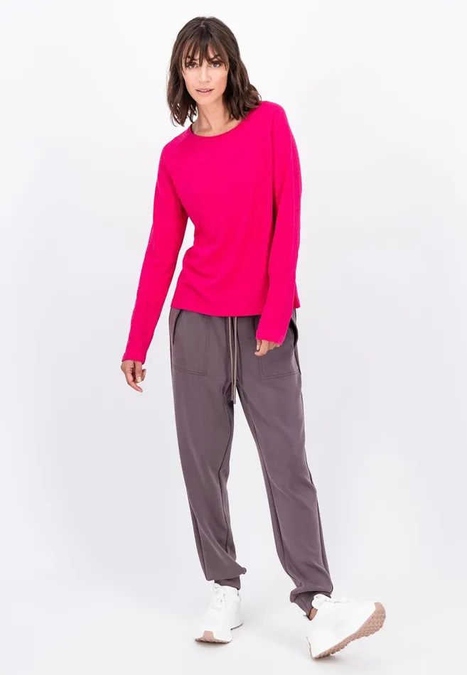Tshirts Women FYNCHHATTON Long sleeved Shirt Made Of 100 Cotton Elegant Pinkmilkmodern Plum