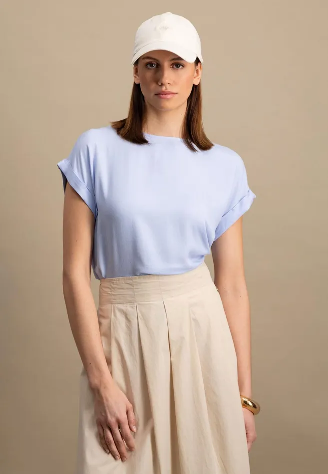 Tshirts Women FYNCHHATTON Short Arm Blouse With A Circular Neckline Summer Redfresh Roselight Blue