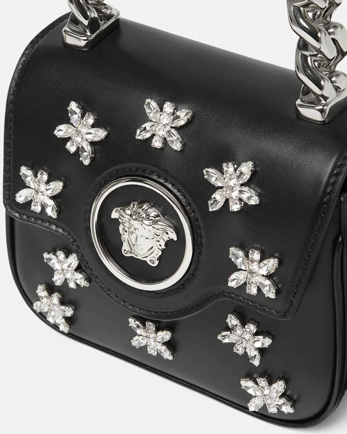 Top Handle Women Versace Crystal La Medusa Mini Bag Blacksilver