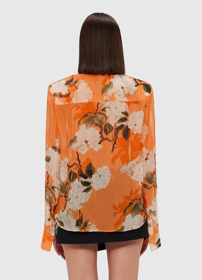 Tops and Shirts Della Blouse 8211 Hydrangea Print in Tangerine 8211 LEO LIN Women