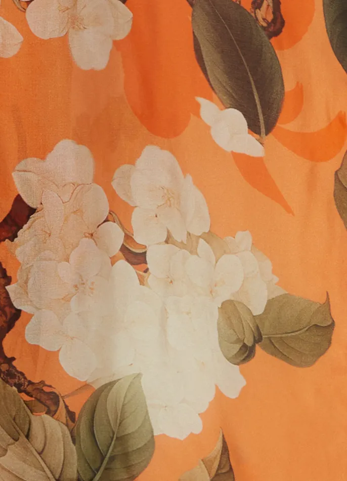 Tops and Shirts Della Blouse 8211 Hydrangea Print in Tangerine 8211 LEO LIN Women