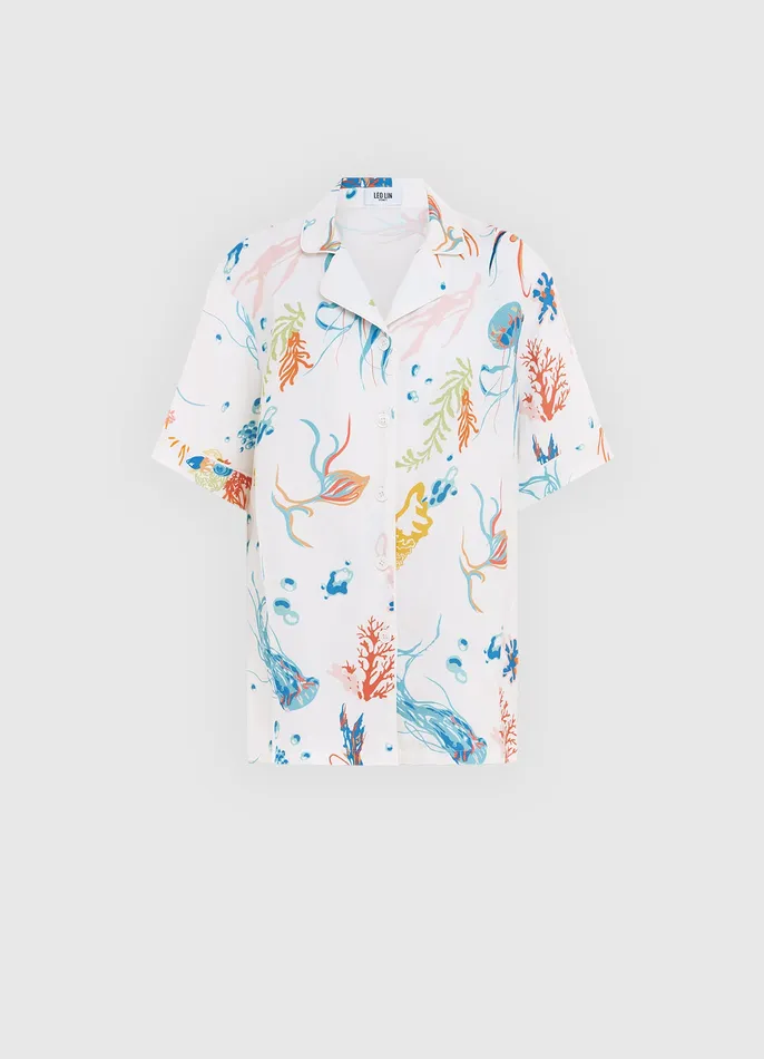 Tops and Shirts Women Dylan Button Shirt 8211 Twilight Print in White LEO LIN