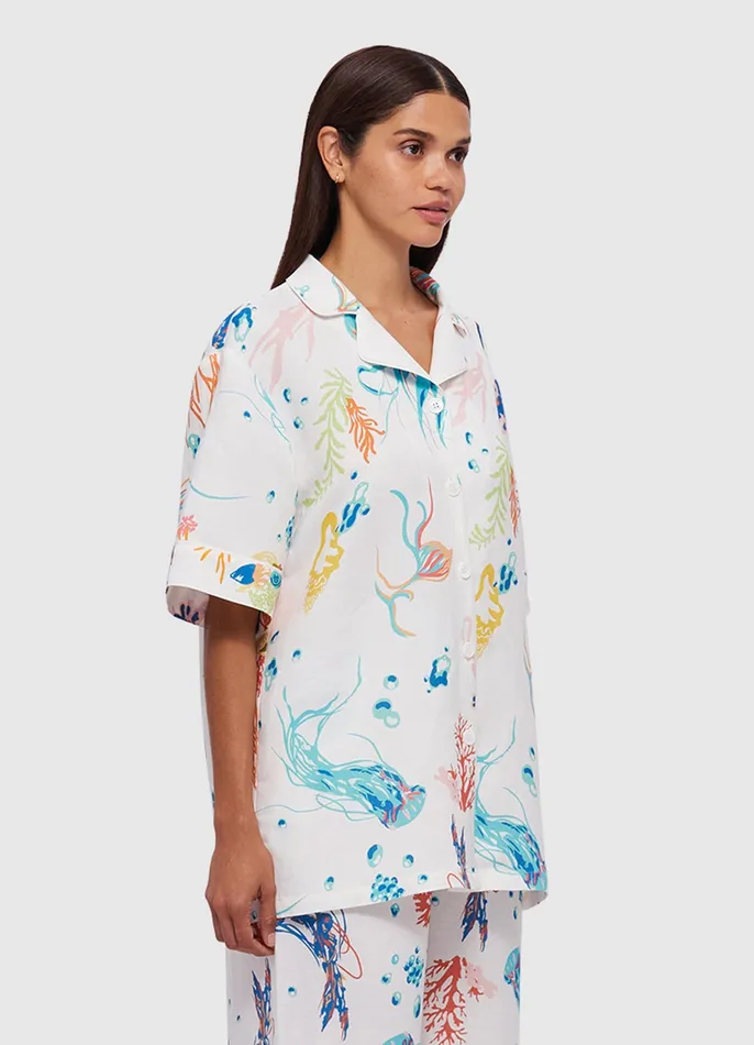 Tops and Shirts Women Dylan Button Shirt 8211 Twilight Print in White LEO LIN