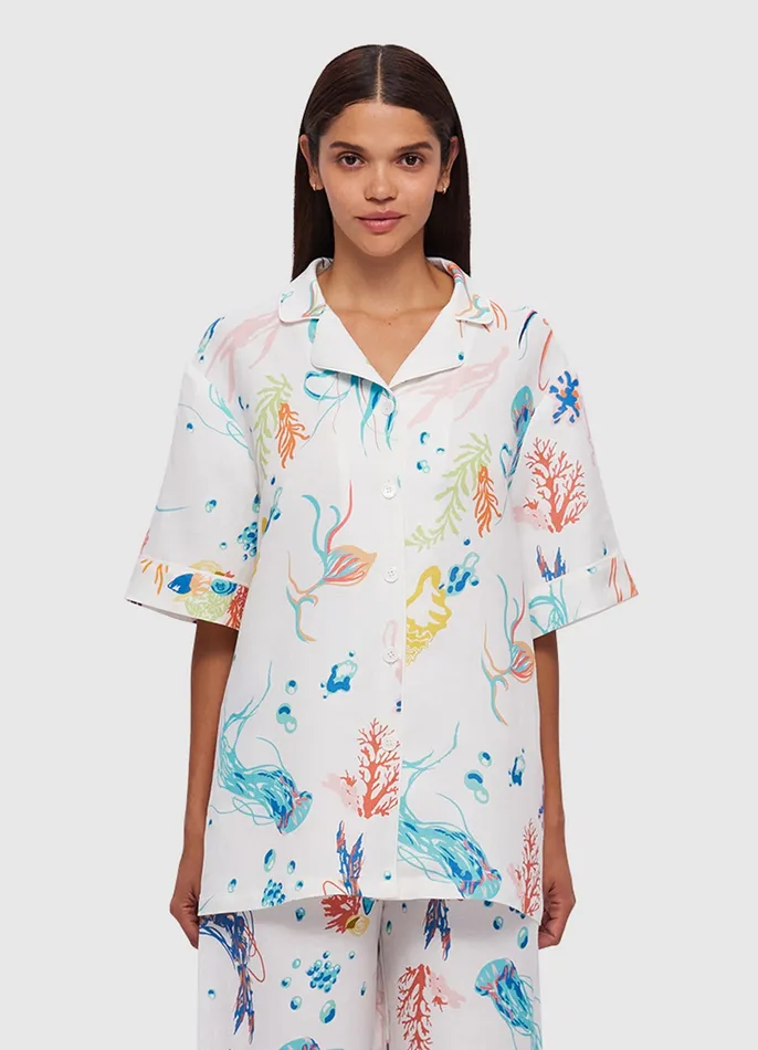 Tops and Shirts Women Dylan Button Shirt 8211 Twilight Print in White LEO LIN