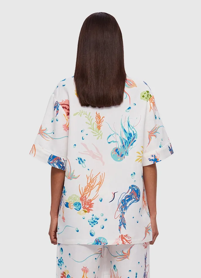 Tops and Shirts Women Dylan Button Shirt 8211 Twilight Print in White LEO LIN