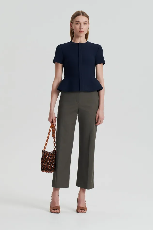 Trousers Scanlan Theodore Women SATEEN CROPPED WIDE LEG TROUSER KHAKI