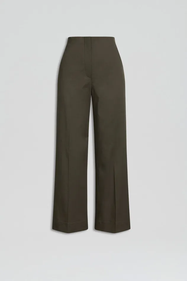 Trousers Scanlan Theodore Women SATEEN CROPPED WIDE LEG TROUSER KHAKI