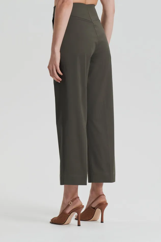 Trousers Scanlan Theodore Women SATEEN CROPPED WIDE LEG TROUSER KHAKI