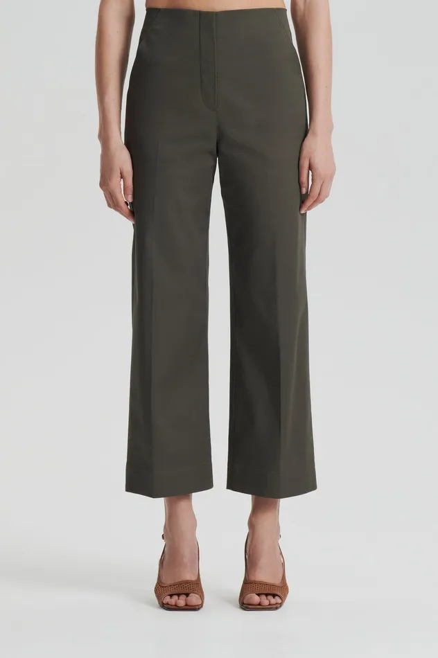 Trousers Scanlan Theodore Women SATEEN CROPPED WIDE LEG TROUSER KHAKI