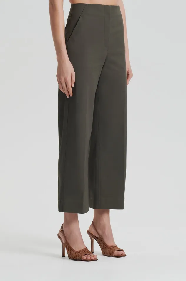 Trousers Scanlan Theodore Women SATEEN CROPPED WIDE LEG TROUSER KHAKI