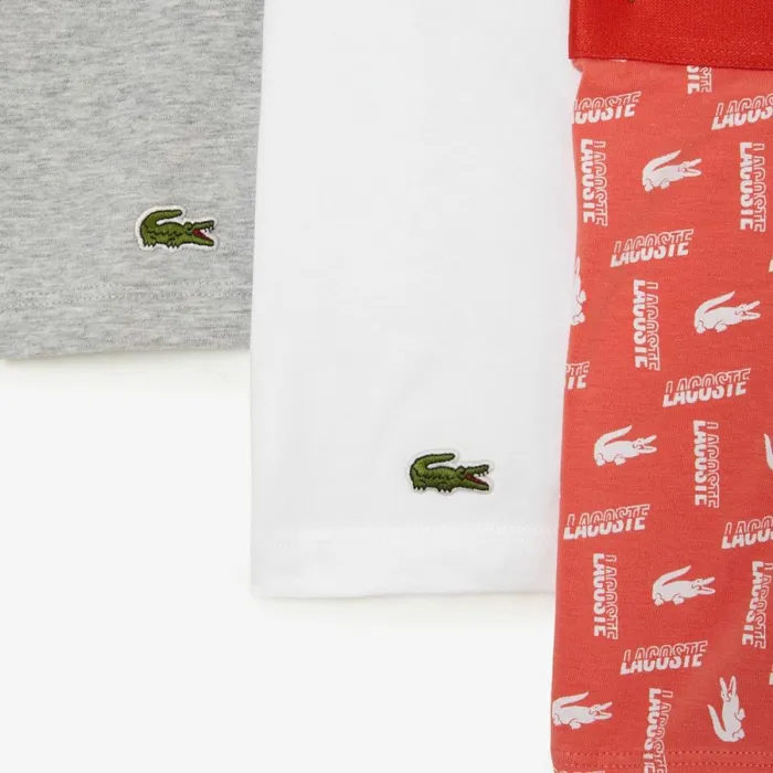 Underwear and Socks Men Lacoste Mens 3Pack Stretch Cotton Printed Trunks Orange Grey Chine White Tti
