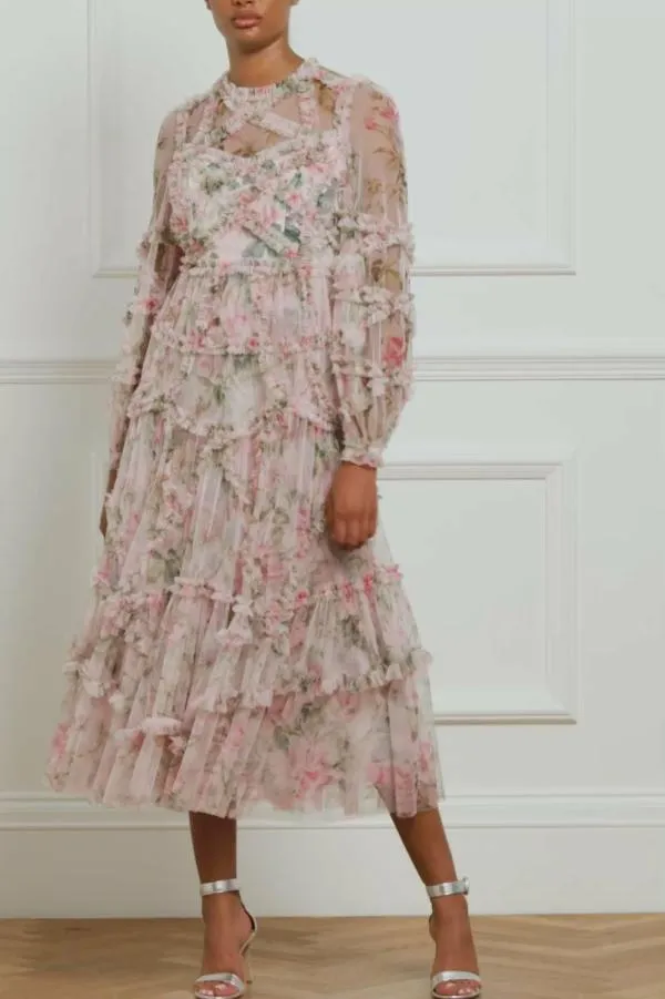WeddingWomen Needle and Thread English Rose Diamond Ruffle Ballerina Dress Pink WeddingWomen Needle and Thread English Rose Diamond Ruffle Ballerina Dress Pink