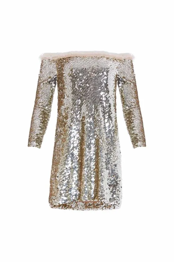 WeddingWomen Needle and Thread Evie OffShoulder Micro Mini Dress Silver WeddingWomen Needle and Thread Evie OffShoulder Micro Mini Dress Silver