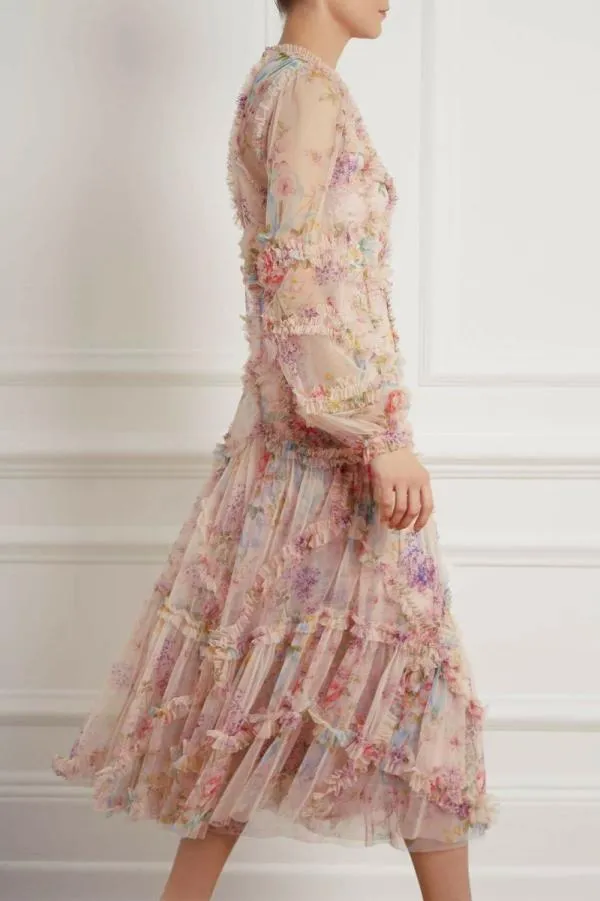 WeddingWomen Needle and Thread Floral Diamond Ruffle Ballerina Dress Multi