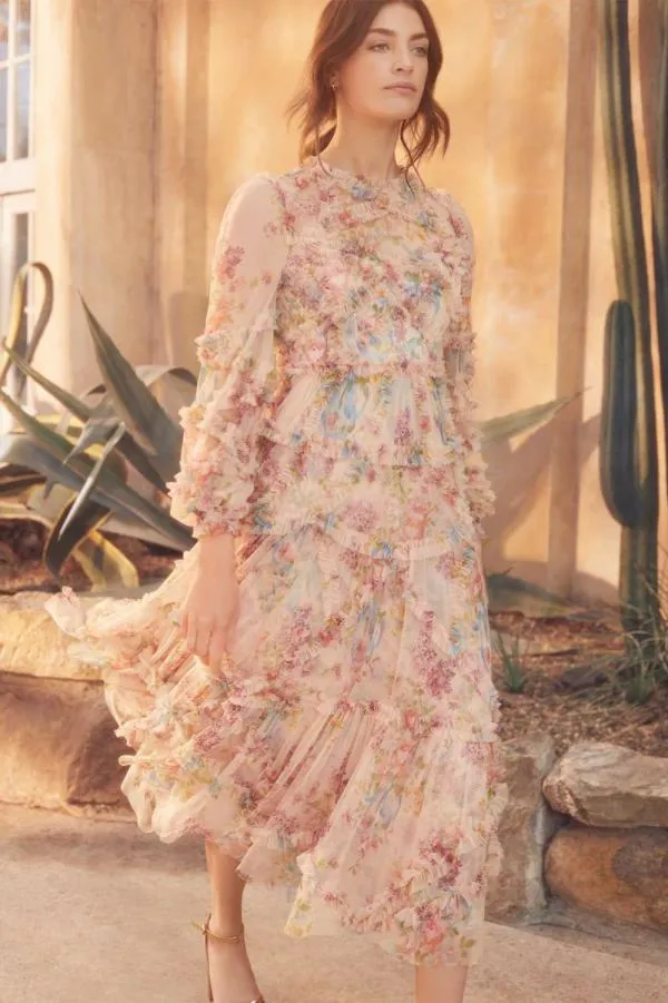 WeddingWomen Needle and Thread Floral Diamond Ruffle Ballerina Dress Multi