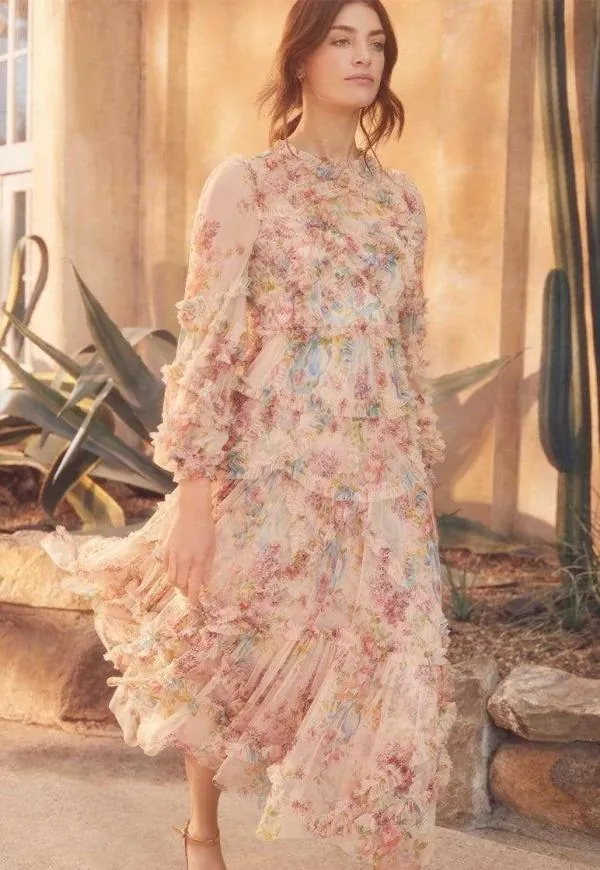 WeddingWomen Needle and Thread Floral Diamond Ruffle Ballerina Dress Multi