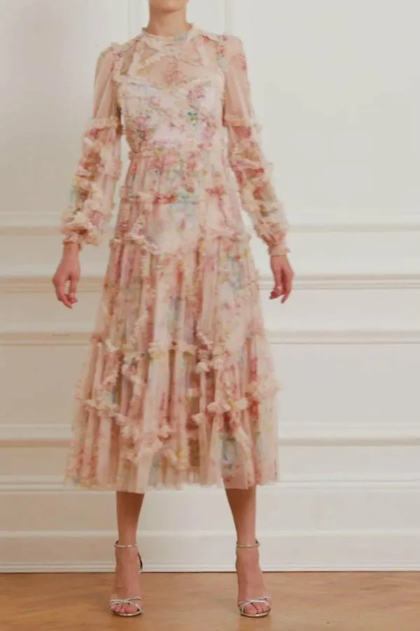 WeddingWomen Needle and Thread Floral Diamond Ruffle Ballerina Dress Multi