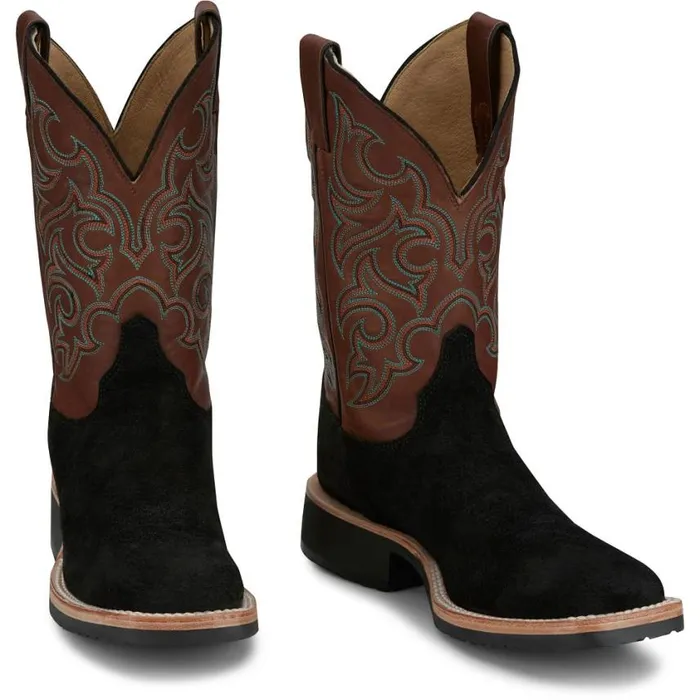 Western Men Justin Boots Alamo 11034 Western Roughout Black