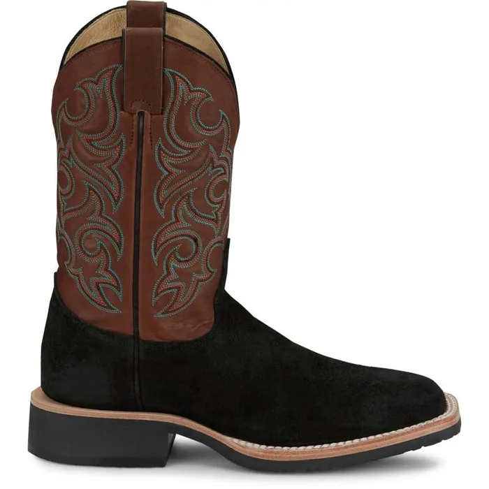 Western Men Justin Boots Alamo 11034 Western Roughout Black