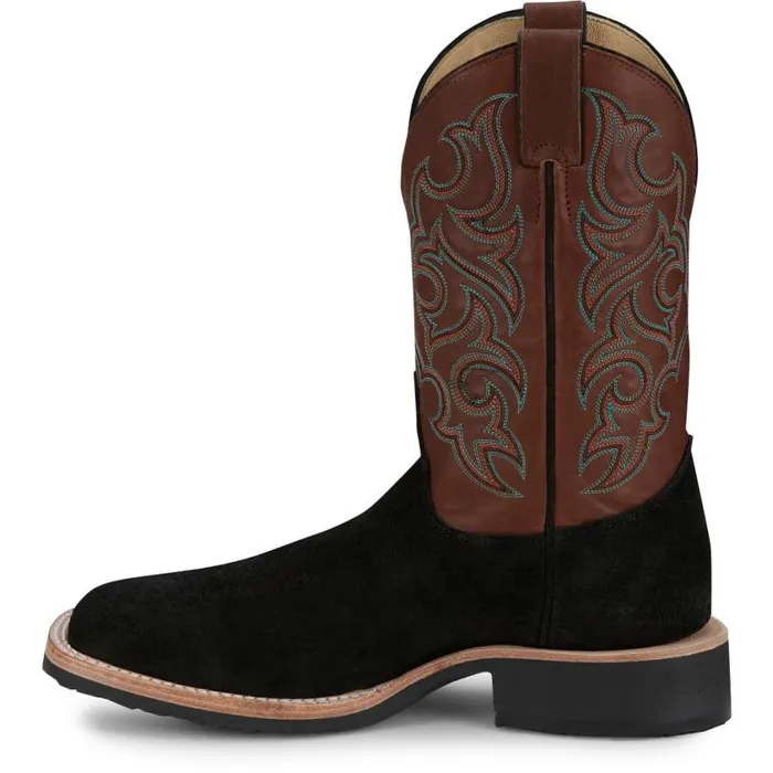 Western Men Justin Boots Alamo 11034 Western Roughout Black